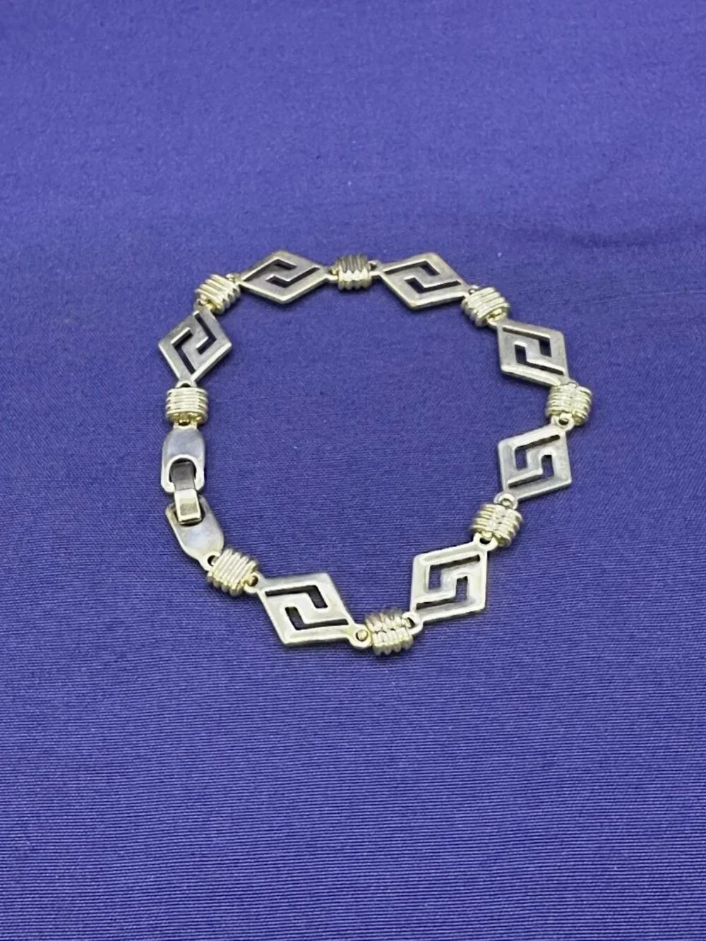 Sterling Silver Rhombus Greek Key Link Bracelet